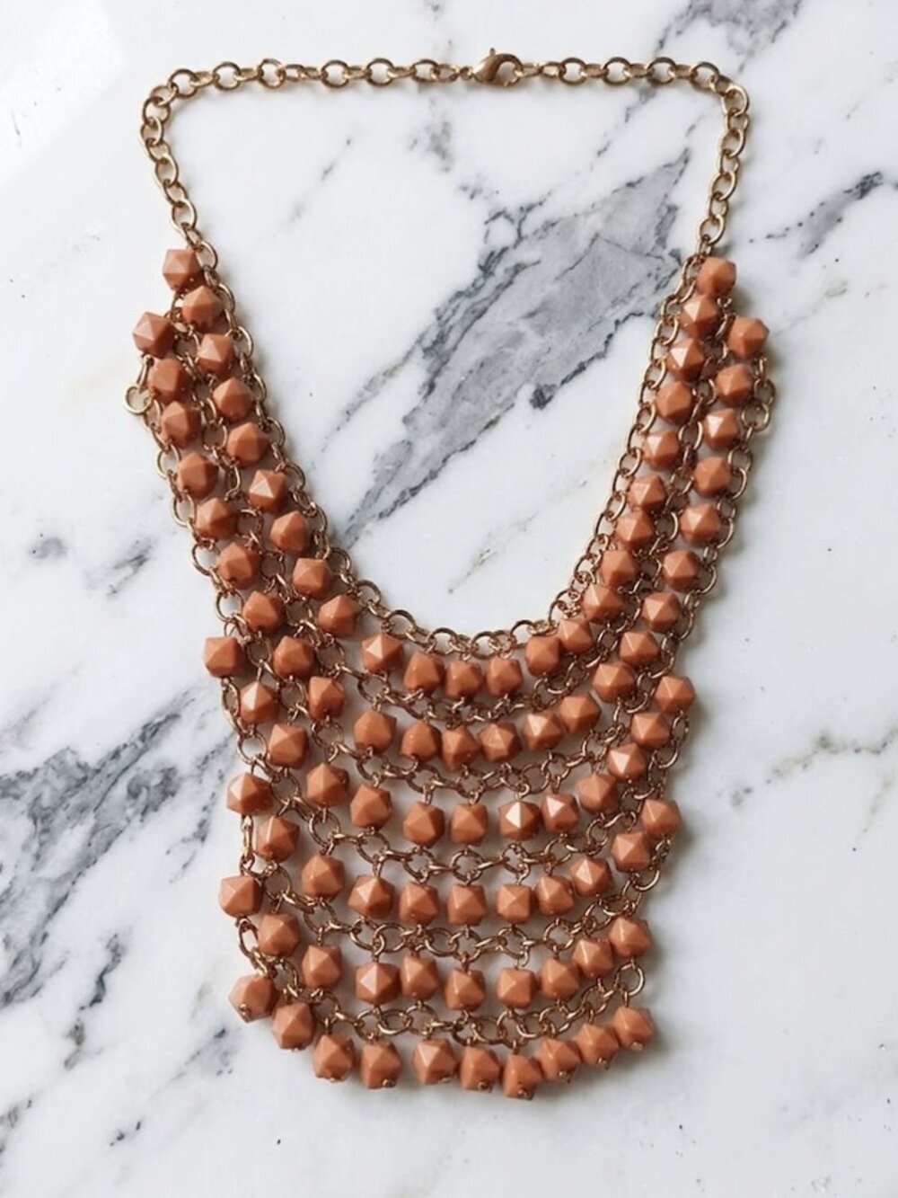 Oversized Multi-Strand Brown Beaded Statement Necklace